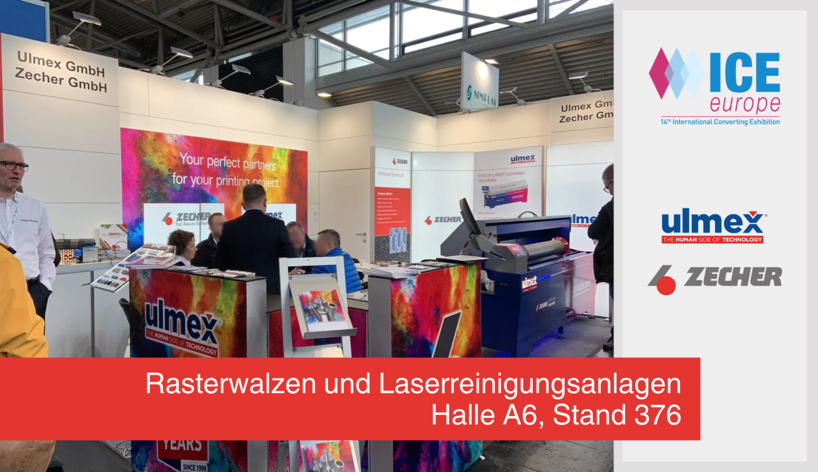 Dies Bild zeigt ein Schriftband das Zecher und Ulmex auf der ICE Messe sind