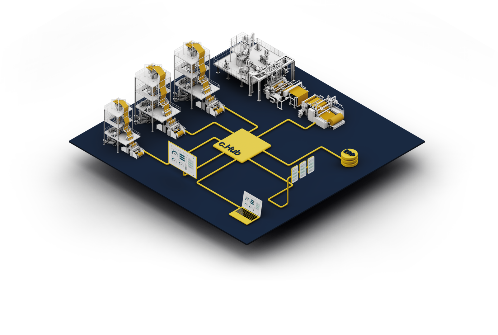 The c.Hub Middleware connects, gathers and harmonizes data from ERP/MES systems and assets as well as peripherals of different ages, types and vendors.